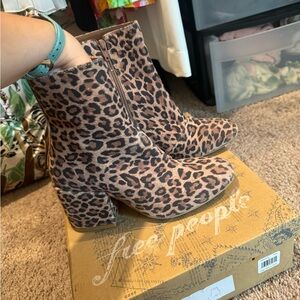 Free People Leopard Print Nicola Suede Block Heel Bootie